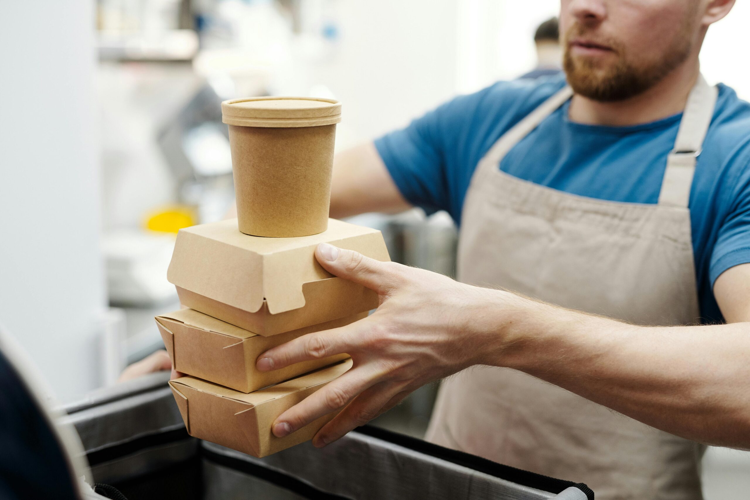 Man packaging food
